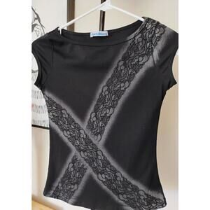 Vintage Y2k Size Small Black and Gray Paris Blues Fitted Shirt. Mean Girls.